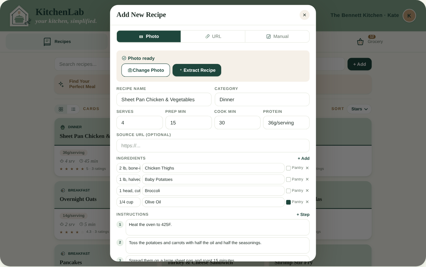 Adding a recipe by photo, link, or typing