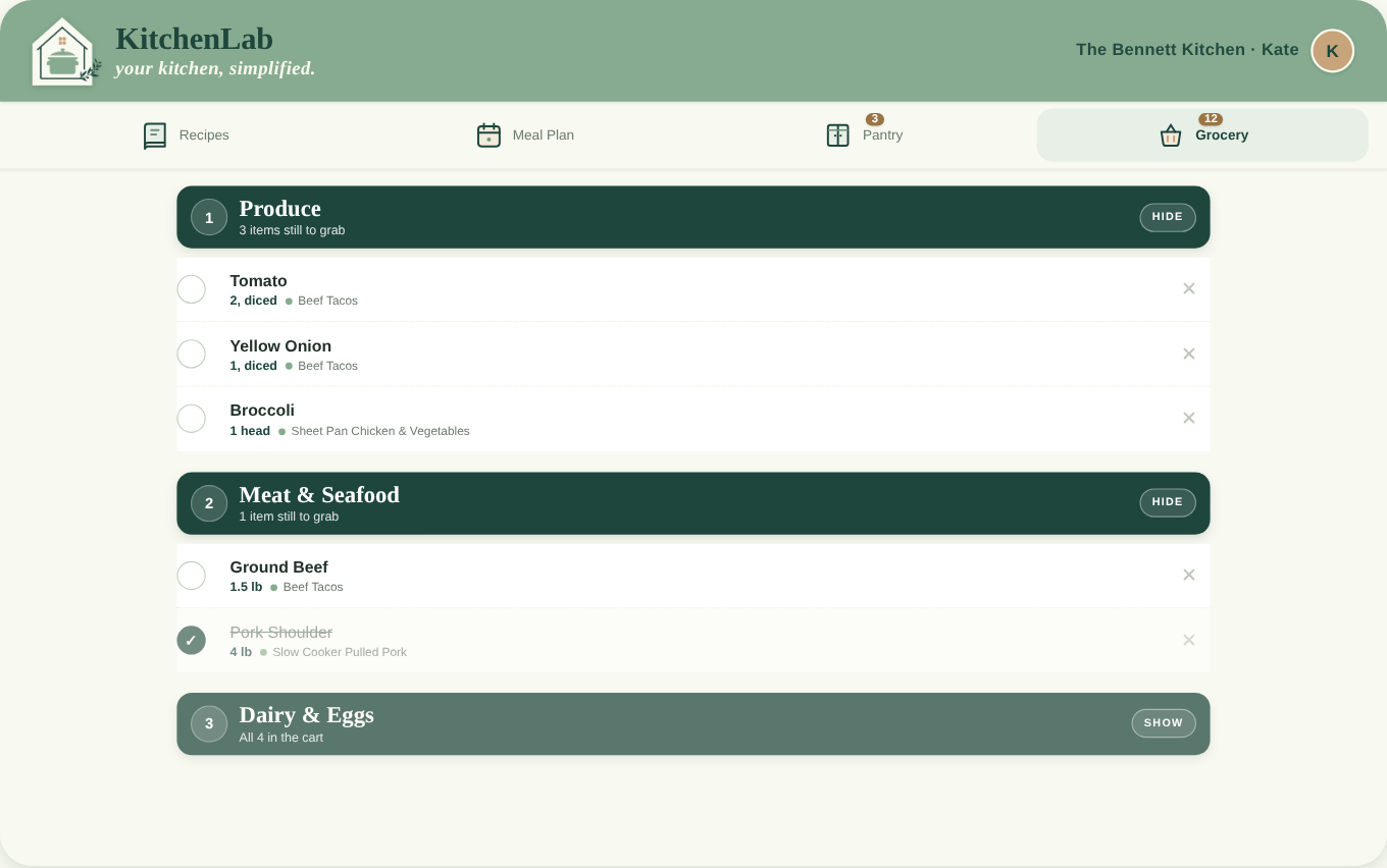 Store Mode: the list sorted by your aisles